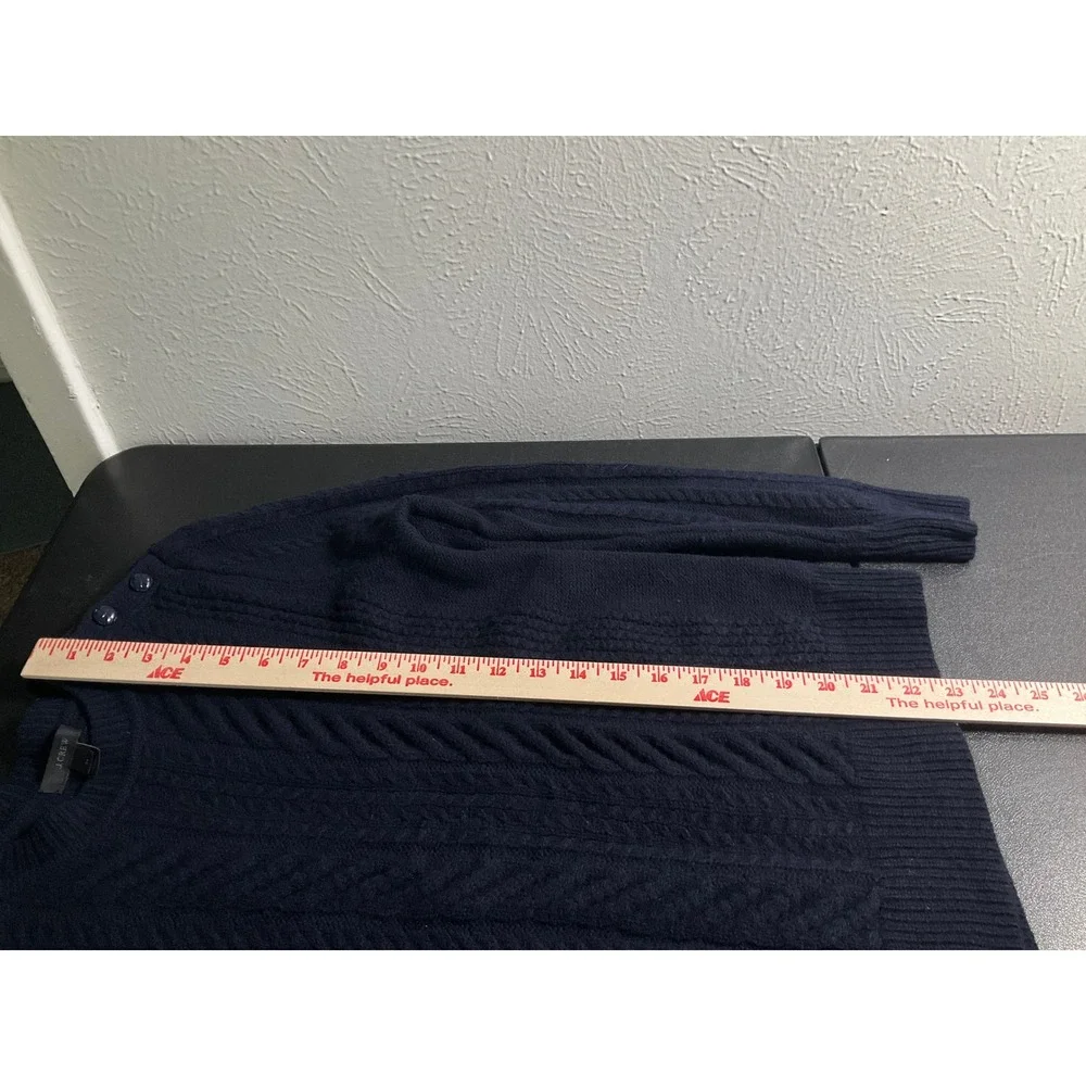 J. Crew‎ Womens Sz M Blue Cable Knit Wool Sweater Shoulder Buttons